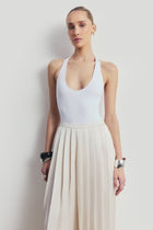 Pleated Satin Palazzo Trousers - Cream
