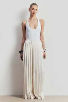 Pleated Satin Palazzo Trousers - Cream