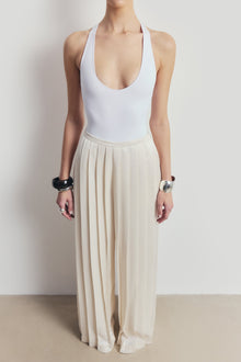 Pleated Satin Palazzo Trousers - Cream