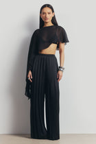 Pleated Satin Palazzo Trousers - Black