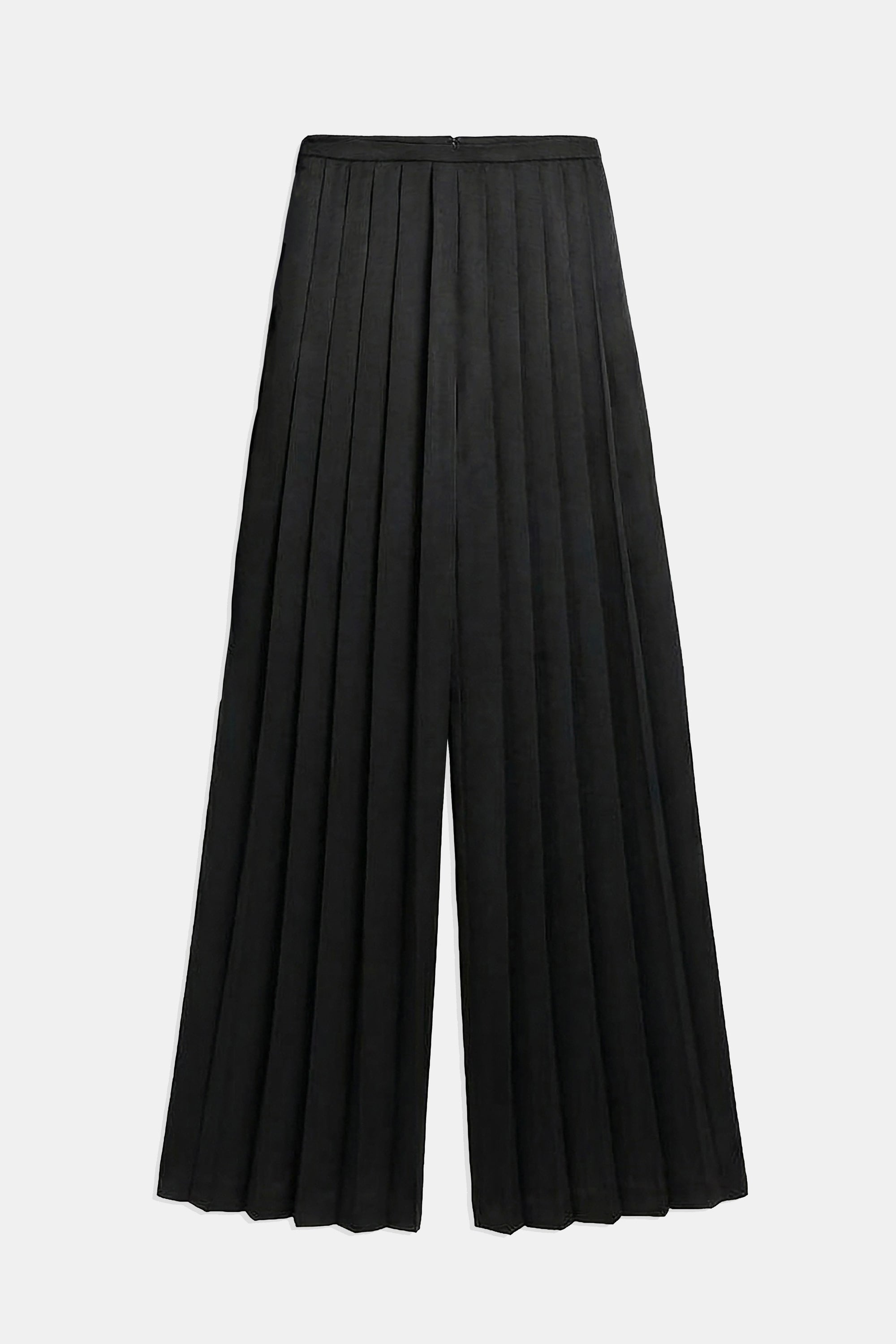 Pleated Satin Palazzo Trousers - Black