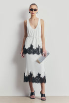 Lace Hem Scoop Neck Longline Top - White