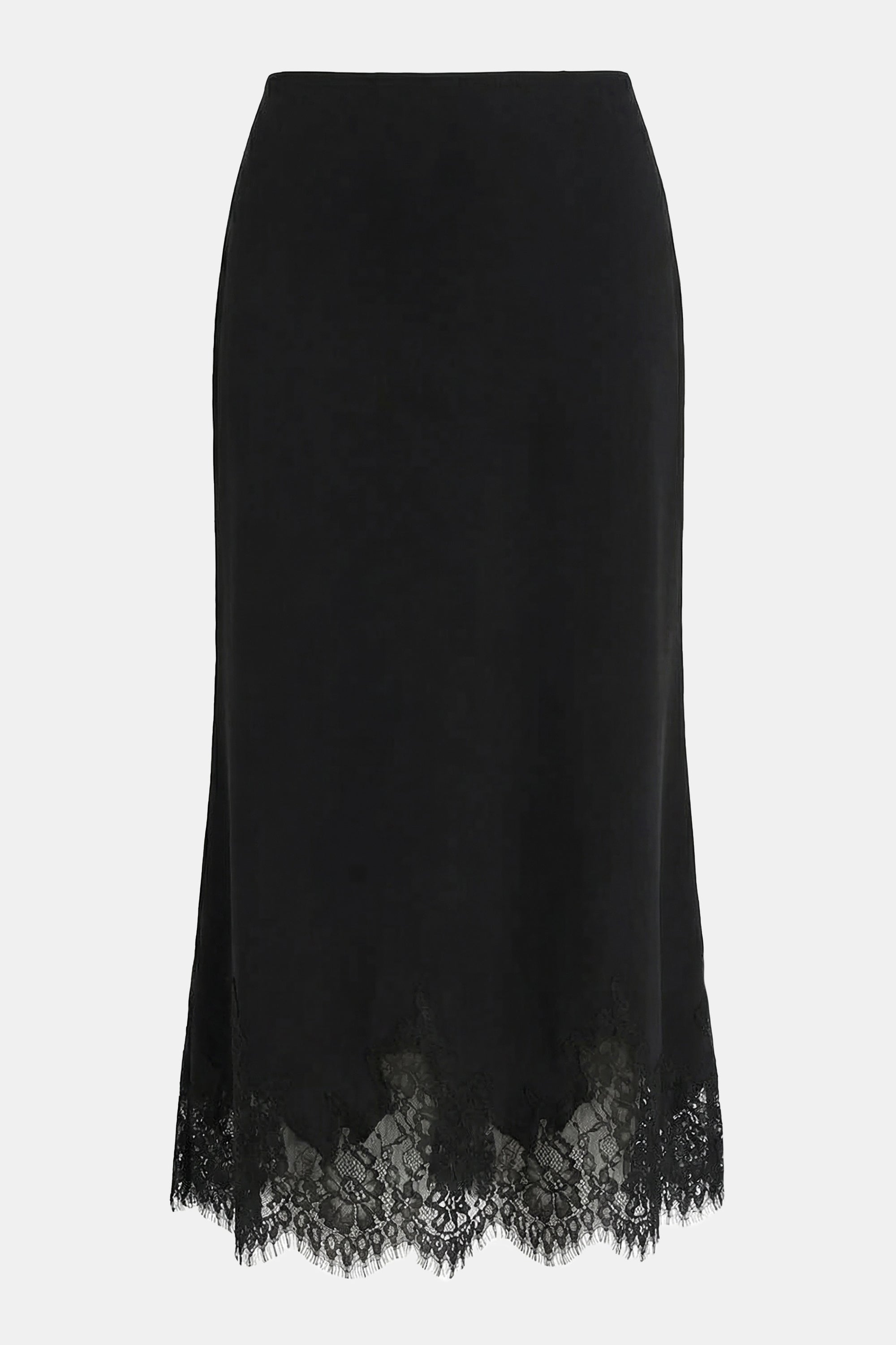 Lace Hem Column Maxi Skirt - Black