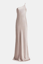 Satin Slip One Shoulder Maxi Dress - Stone