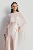 Sheer Chiffon Curved Hem Cape - Blush