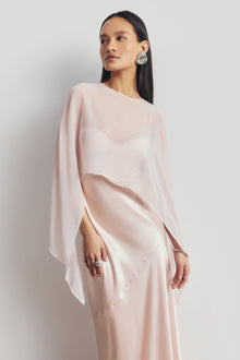 Sheer Chiffon Curved Hem Cape - Blush