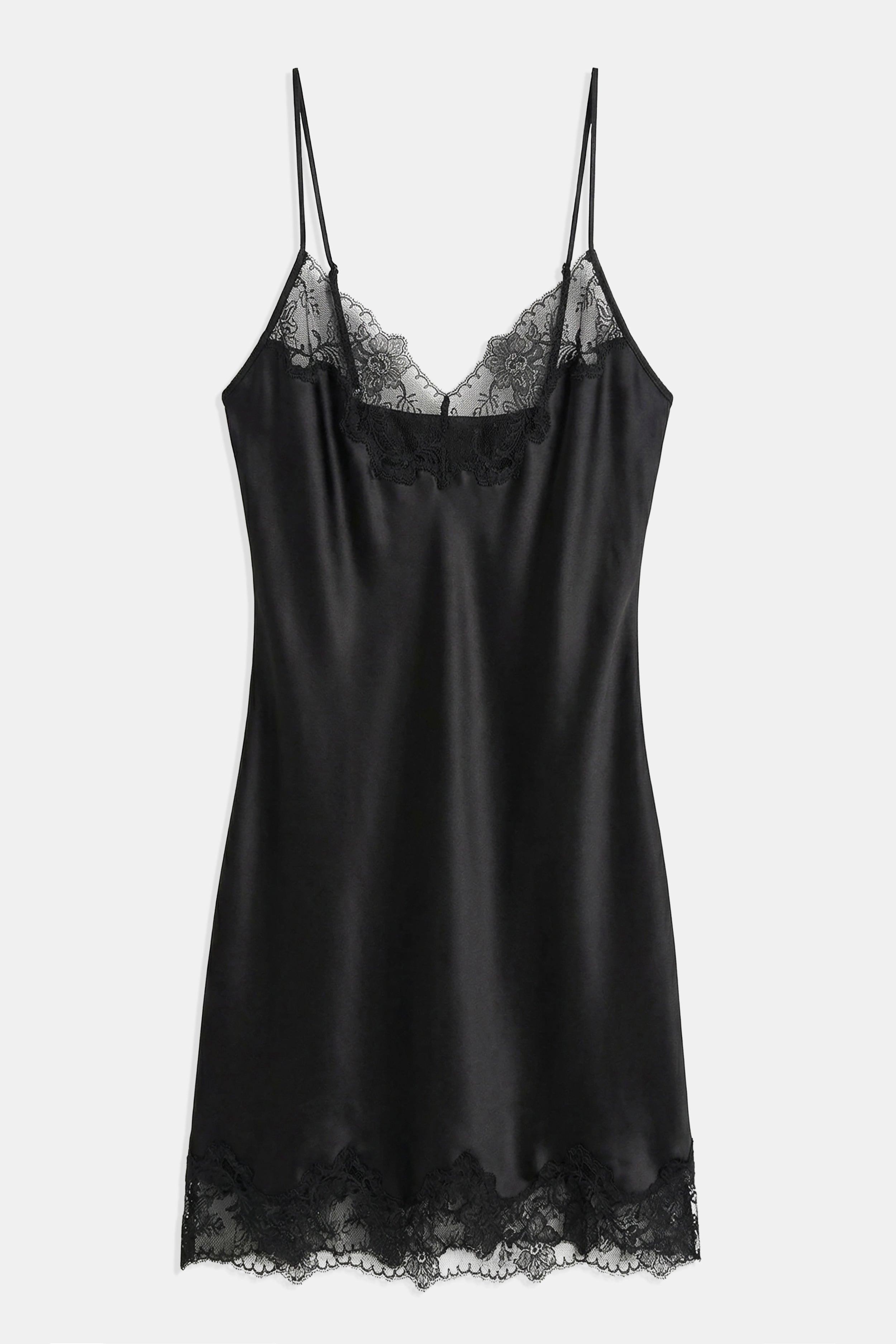 Satin Lace Detail Camisole Mini Dress - Black | BOA
