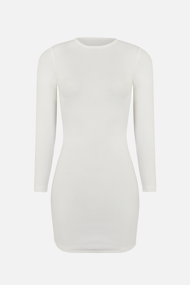 White long sleeve ribbed dress hotsell