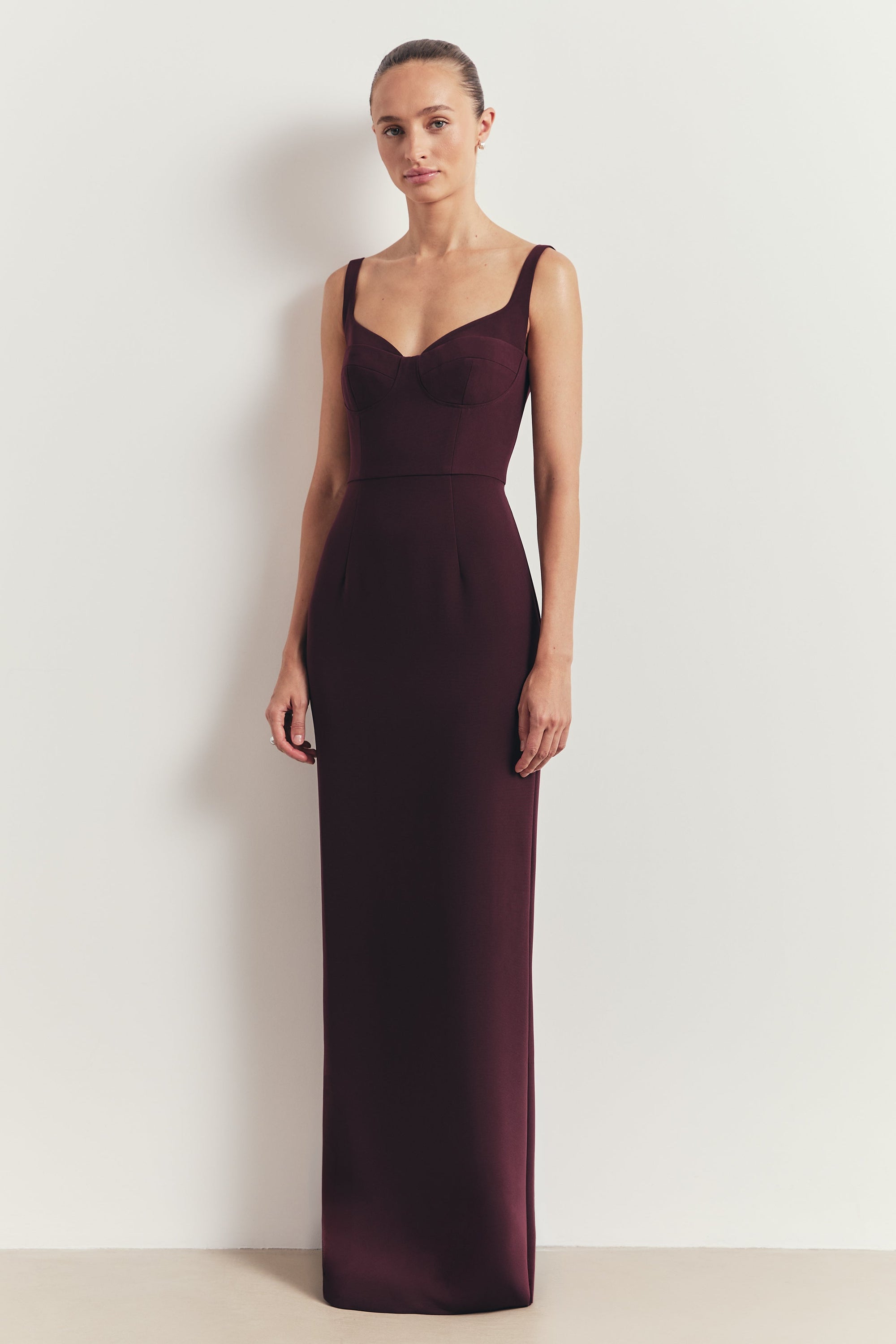 Tailored Bust Cup Column Maxi Dress - Oxblood