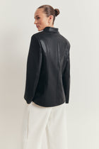 Leather Mandarin Collar Jacket - Black