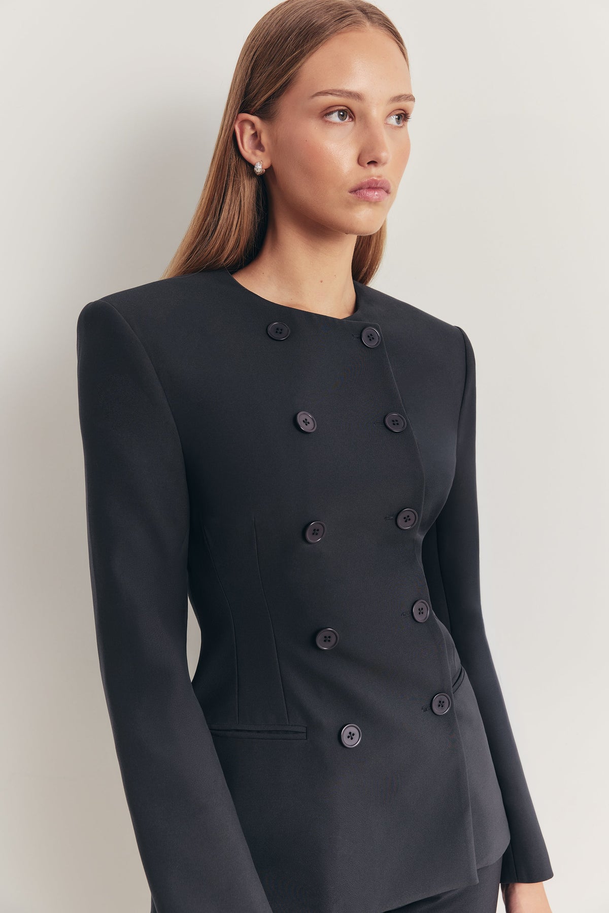 Tailored Collarless Blazer - Petrol