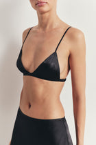 Satin Delicate Triangle Bra - Black