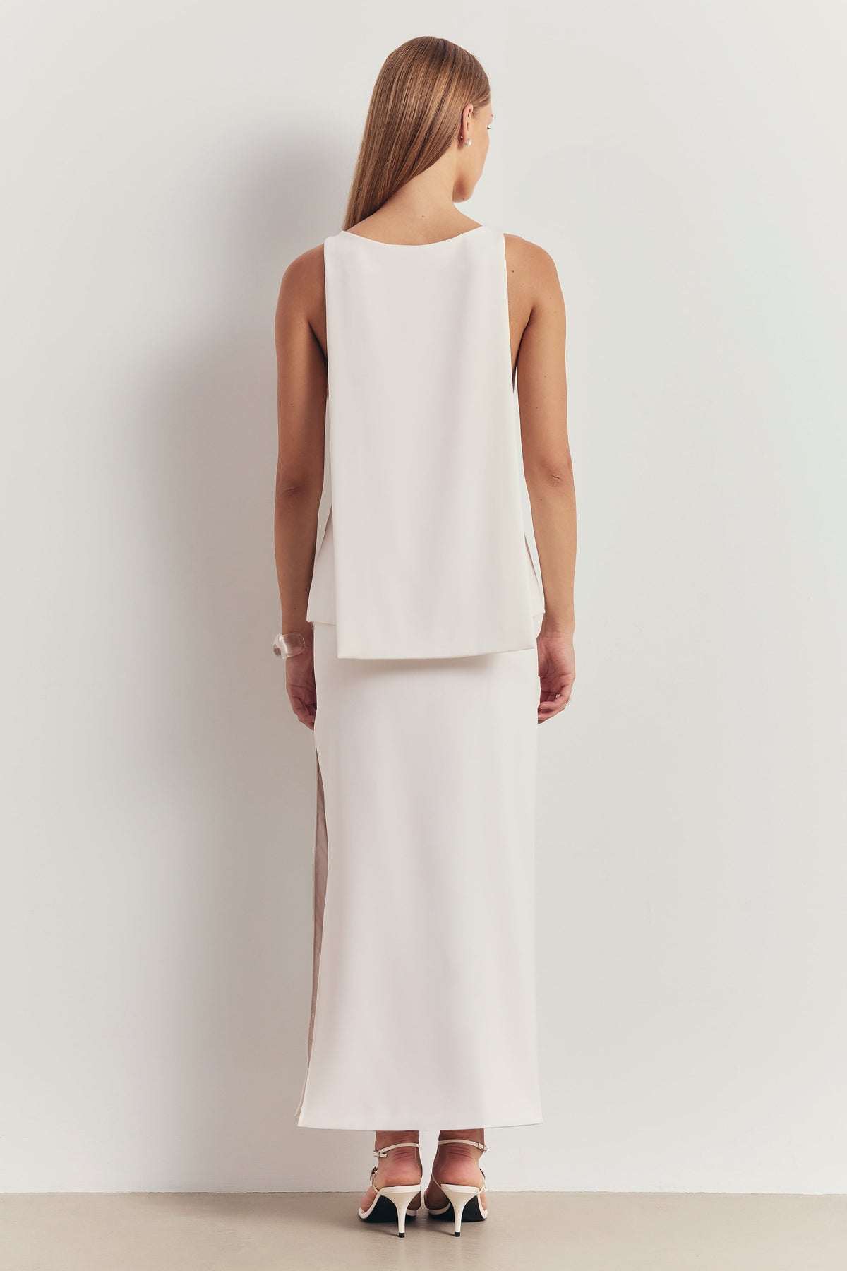 Clean Cut Column Maxi Skirt with Slit - White