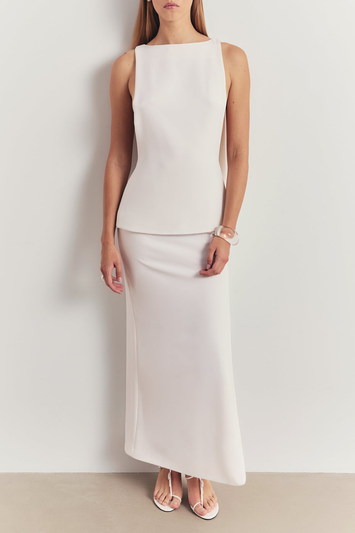 Clean Cut Column Maxi Skirt with Slit - White
