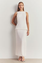 Clean Cut Column Maxi Skirt with Slit - White