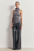 Relaxed Ribbed High Neck Halter Top - Slate