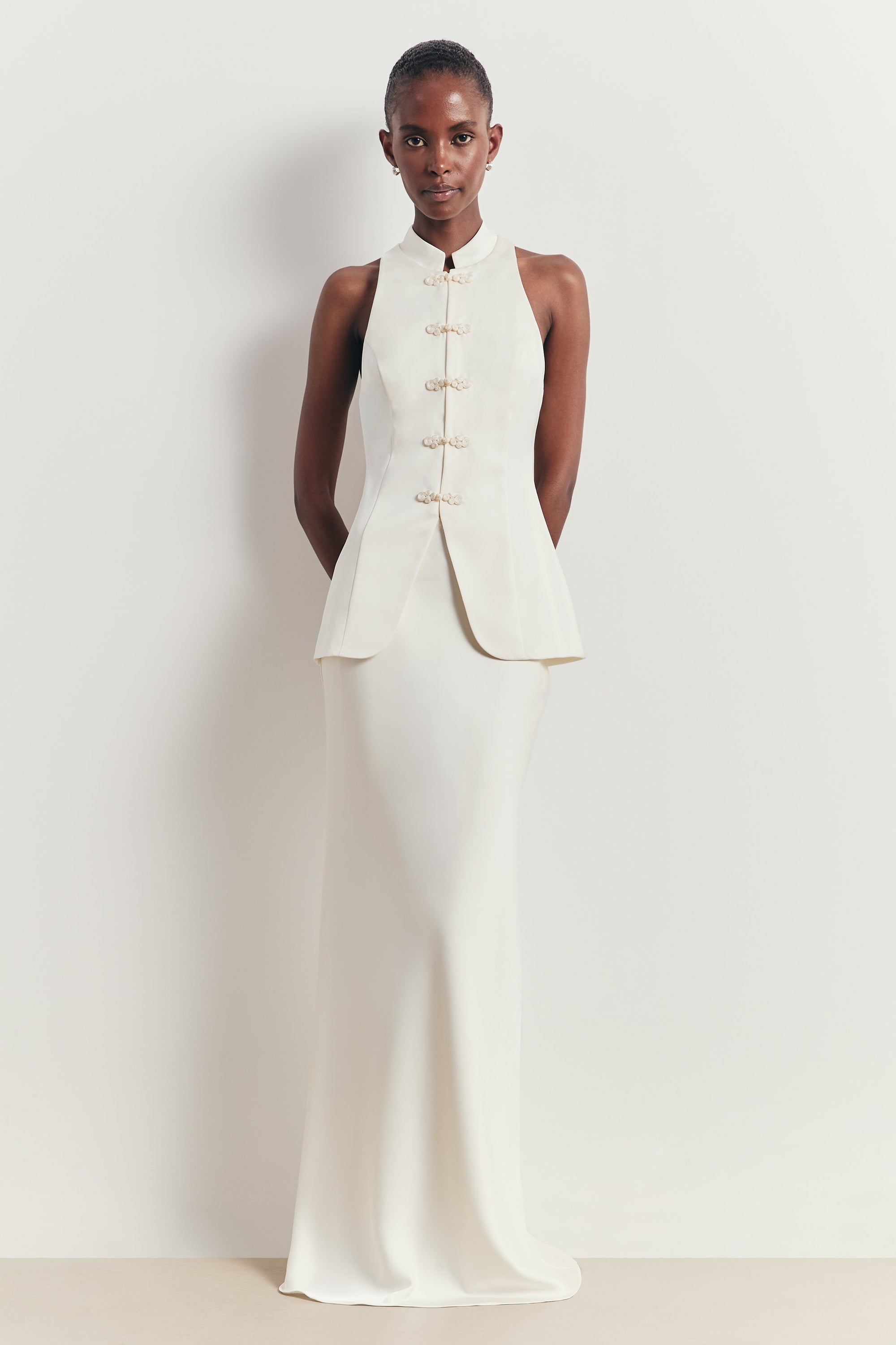Tailored Satin Bias Cut Maxi Skirt - Ivory
