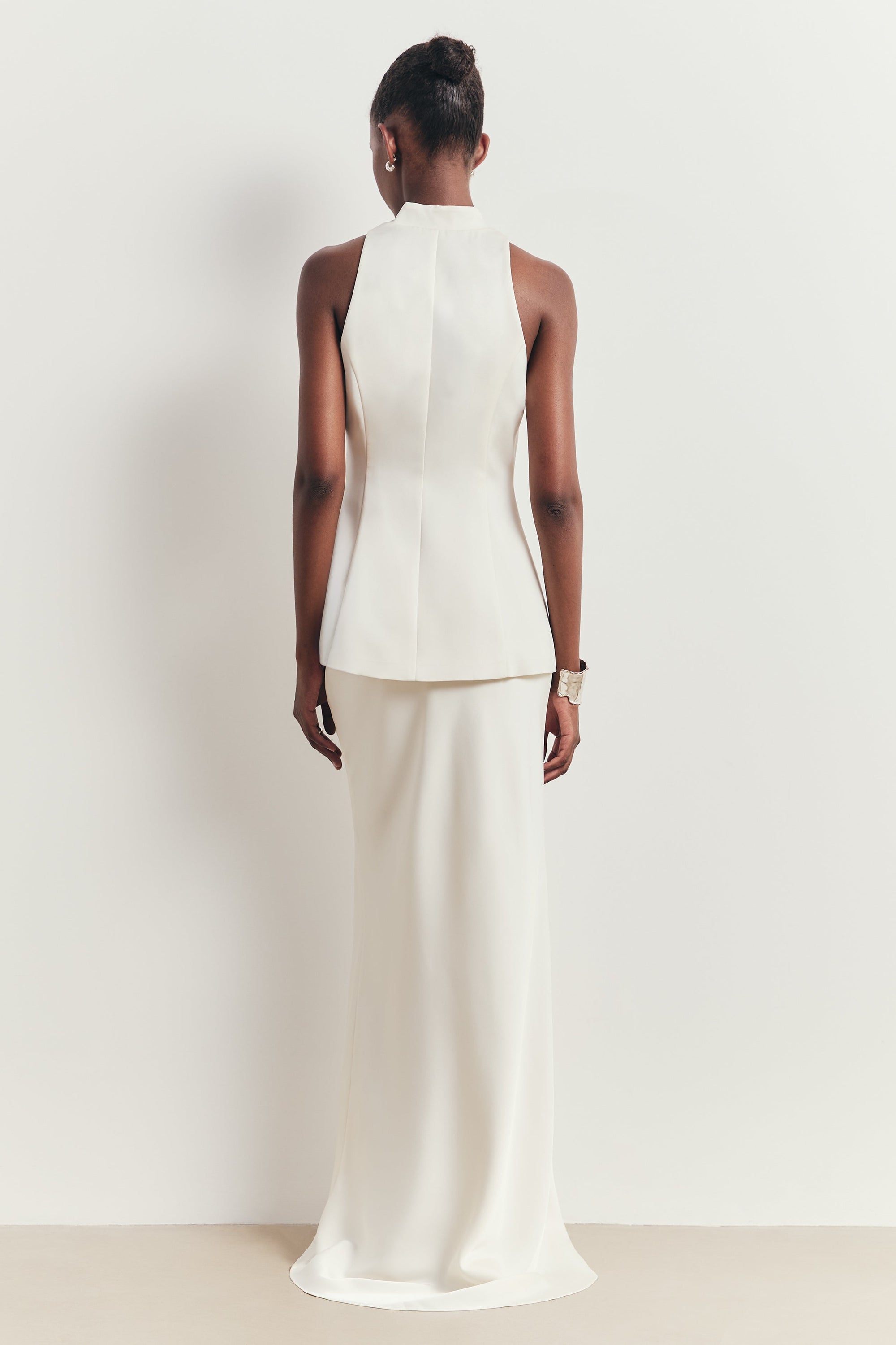 Tailored Satin Bias Cut Maxi Skirt - Ivory
