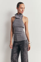 Relaxed Ribbed High Neck Halter Top - Slate