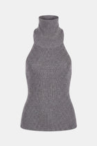 Relaxed Ribbed High Neck Halter Top - Slate
