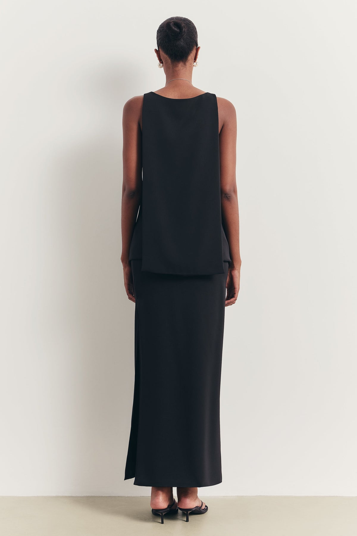 Clean Cut Column Maxi Skirt with Slit - Black