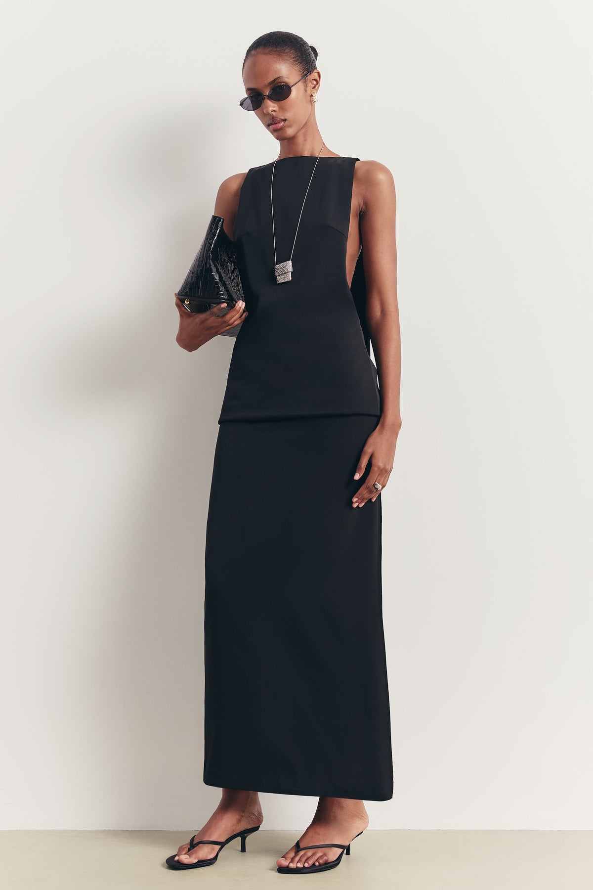 Clean Cut Backless Boat Neck Top - Black