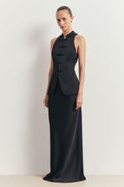 Tailored Satin Mandarin Collar Top - Black