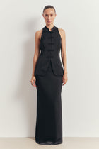 Tailored Satin Bias Cut Maxi Skirt - Black
