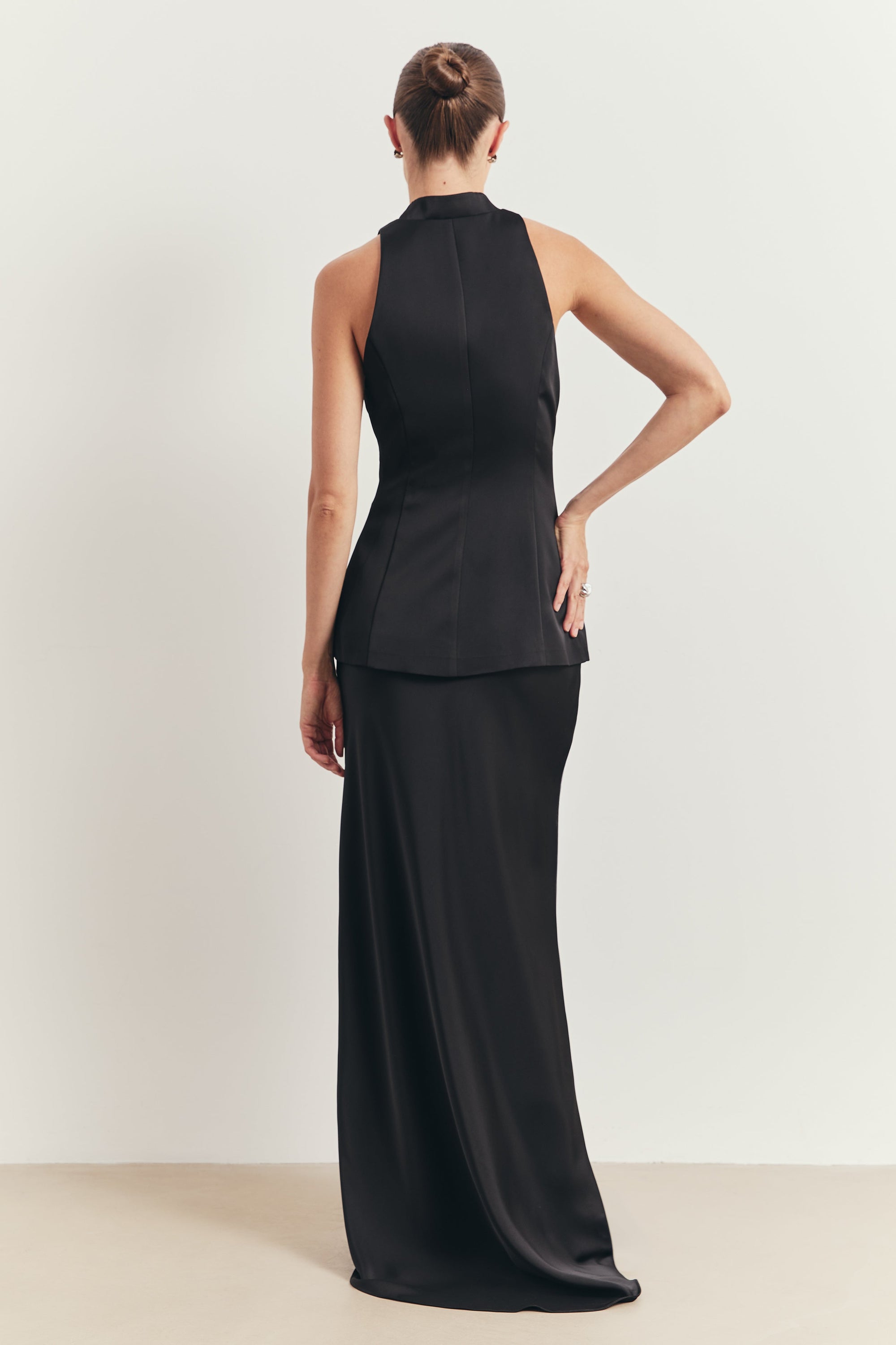 Tailored Satin Bias Cut Maxi Skirt - Black