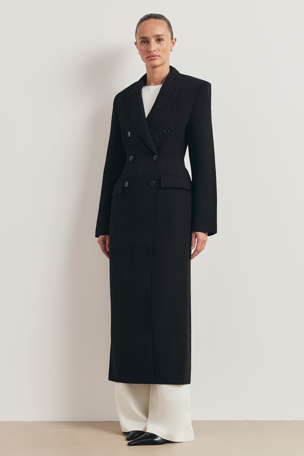Structured Double Breasted Hourglass Coat - Black