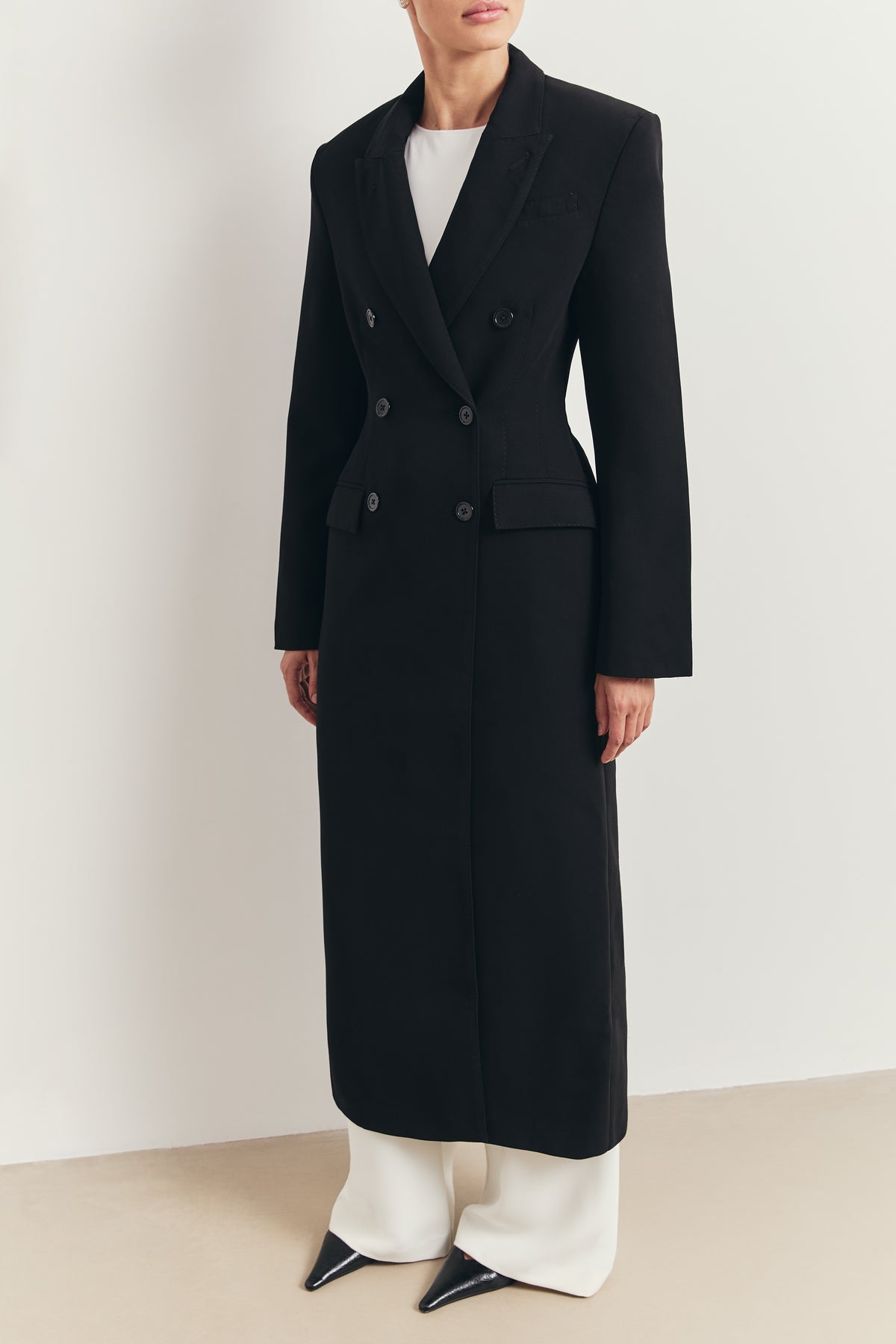 Structured Double Breasted Hourglass Coat - Black