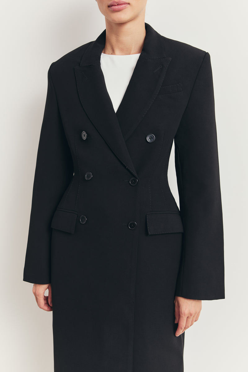 Structured Double Breasted Hourglass Coat - Black