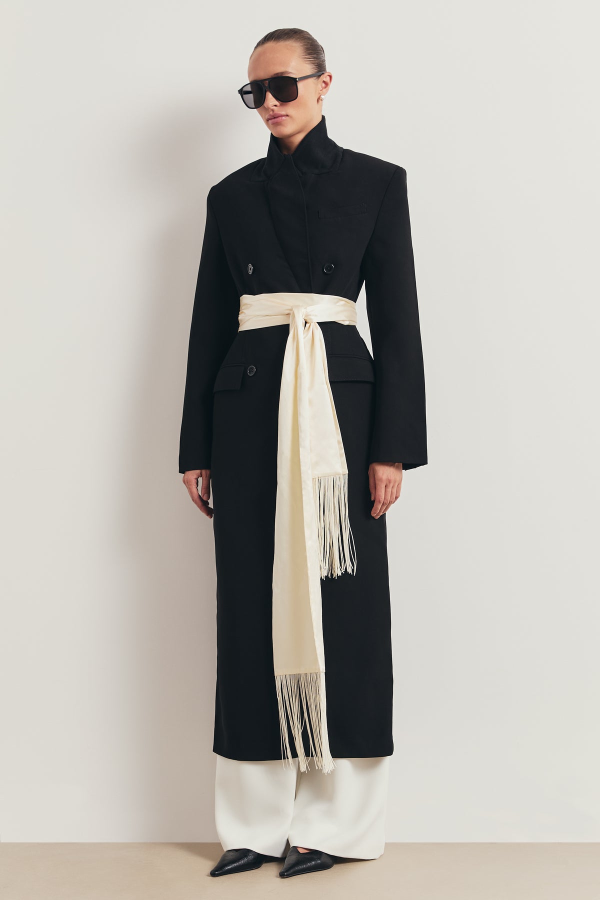Structured Double Breasted Hourglass Coat - Black