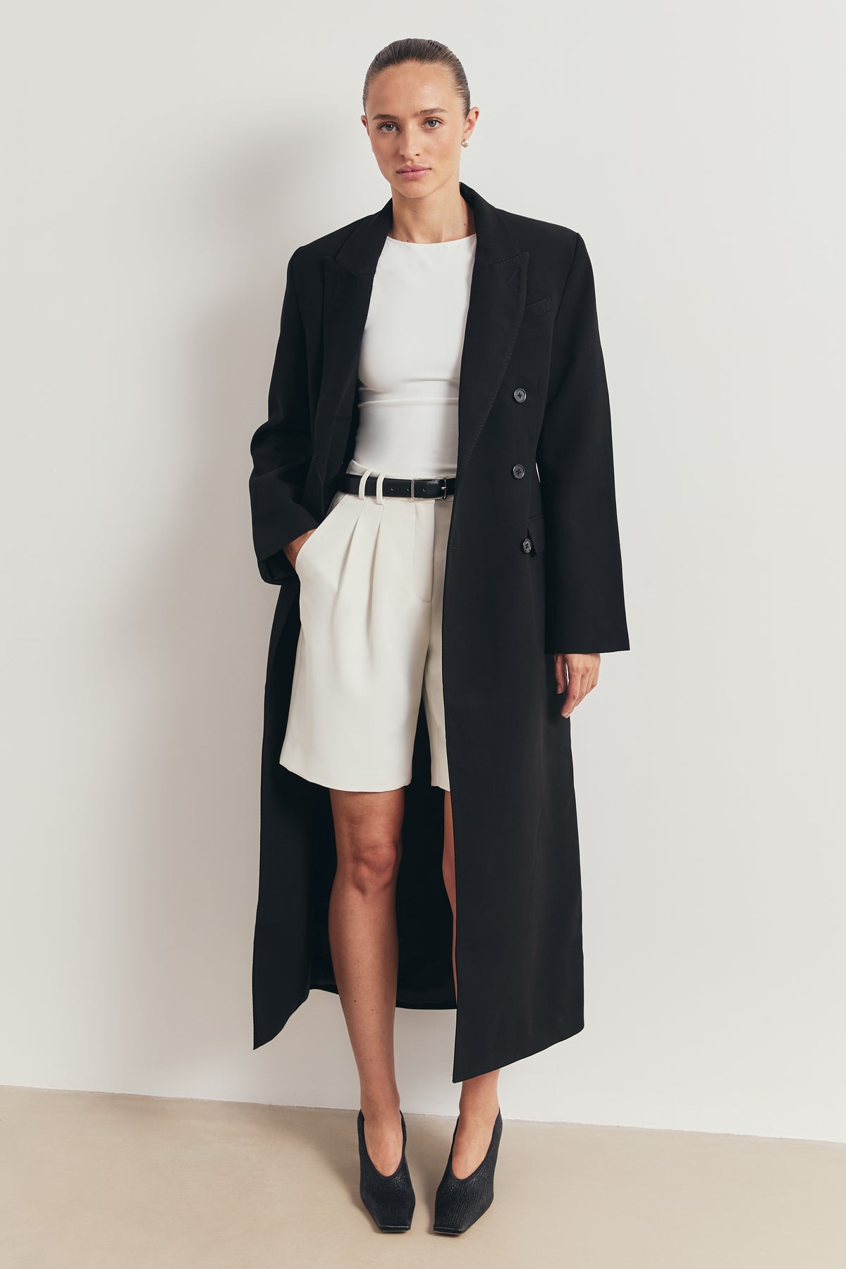 Structured Double Breasted Hourglass Coat - Black