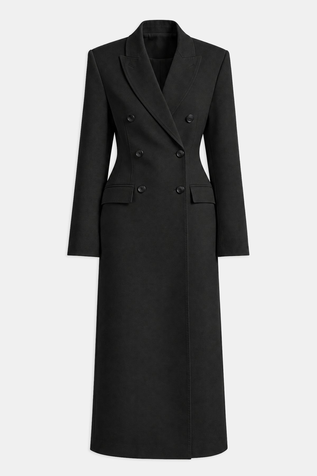 Structured Double Breasted Hourglass Coat - Black