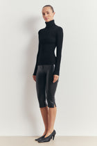 Tailored Leather Capri Leggings - Black