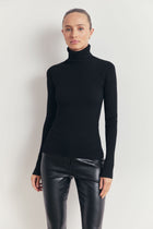 Ribbed Knit Turtleneck Jumper - Black