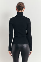 Ribbed Knit Turtleneck Jumper - Black