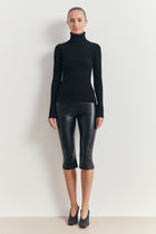 Tailored Leather Capri Leggings - Black