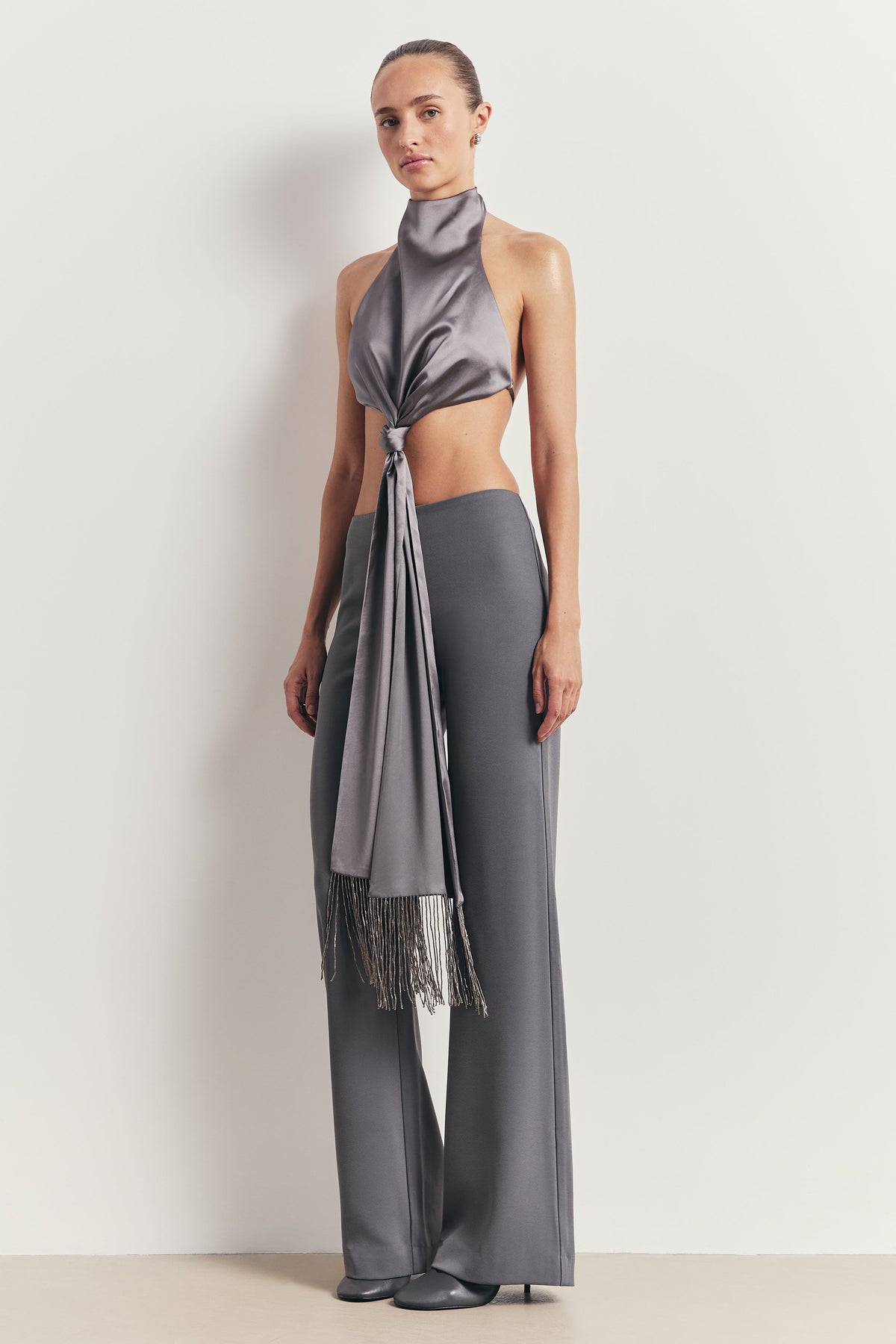 Clean Cut Low Rise Straight Leg Trousers - Slate