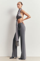 Backless Knot Detail Top with Fringing - Slate