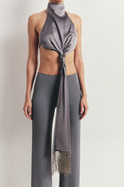 Backless Knot Detail Top with Fringing - Slate