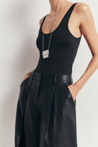 Leather Box Pleat Wide Leg Trousers - Black
