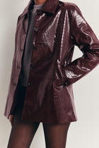 Croc Embossed Leather Button Down Jacket - Oxblood