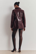 Croc Embossed Leather Button Down Jacket - Oxblood