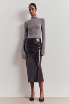 Croc Embossed Leather Tailored Maxi Skirt - Oxblood