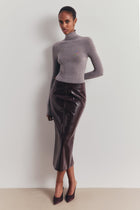 Croc Embossed Leather Tailored Maxi Skirt - Oxblood