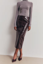 Croc Embossed Leather Tailored Maxi Skirt - Oxblood