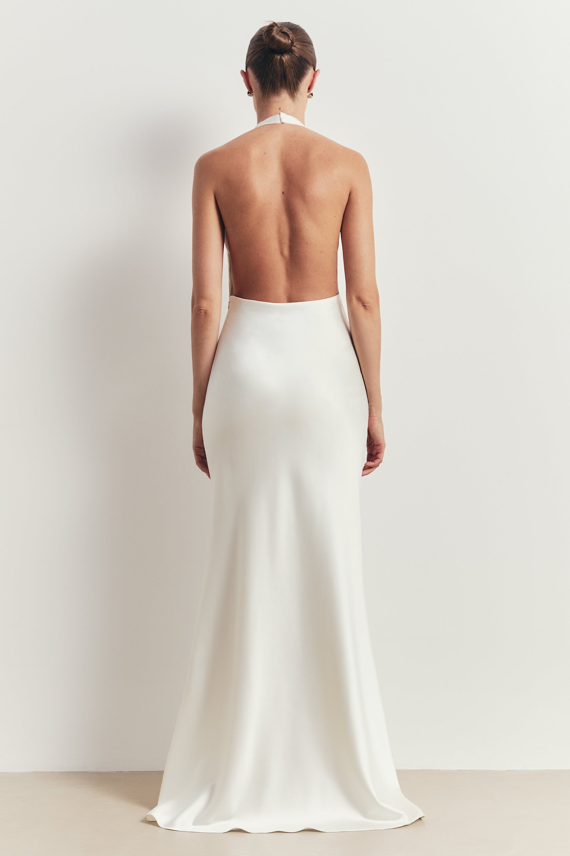 Plunging Knot Detail Gown with Fringing - Ivory