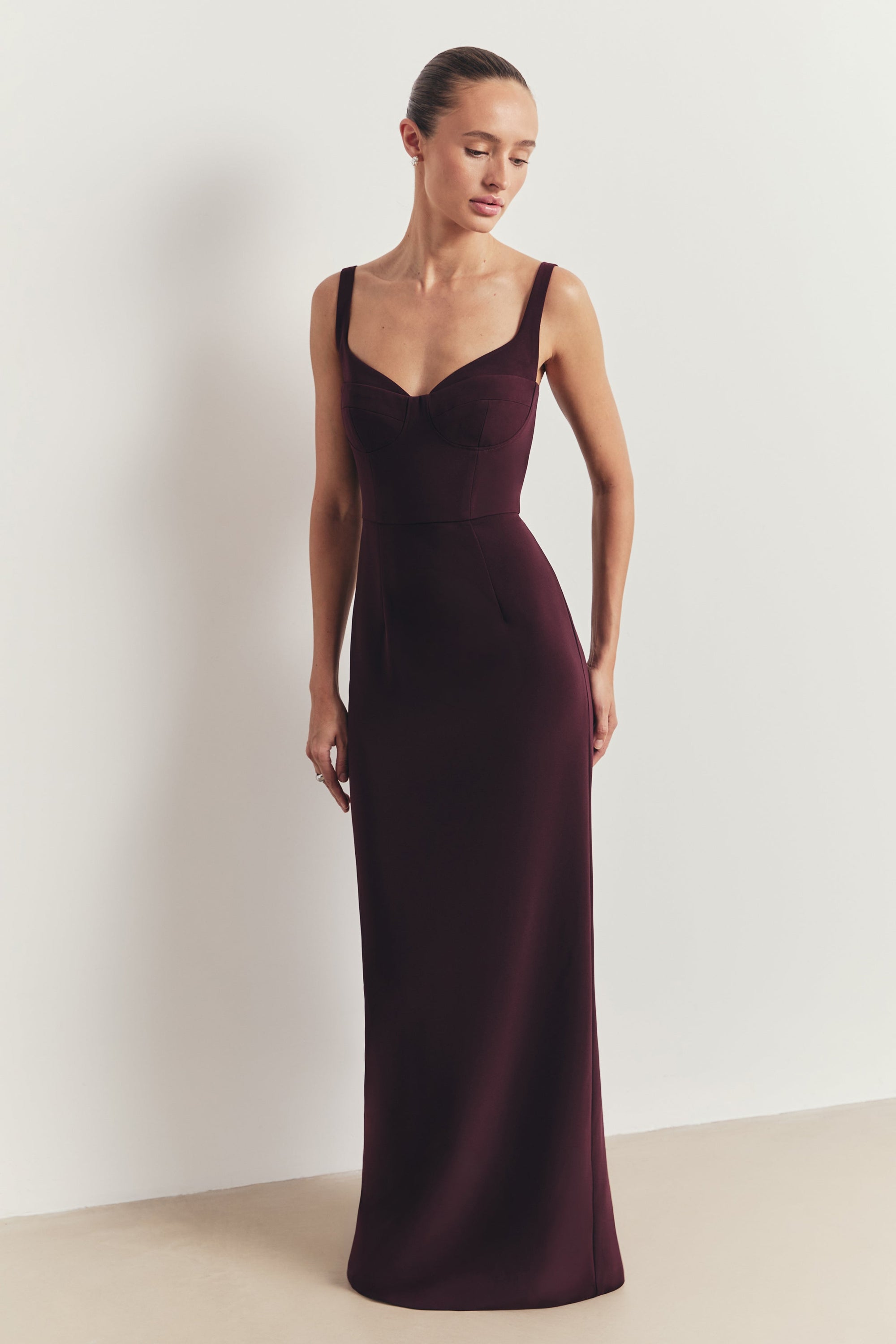 Tailored Bust Cup Column Maxi Dress - Oxblood